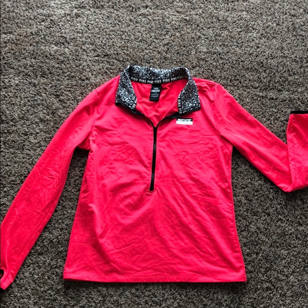 PINK neon pink polyester half zip